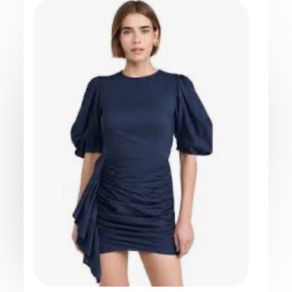 RHODE Navy Puff-Sleeve Ruched Mini Dress